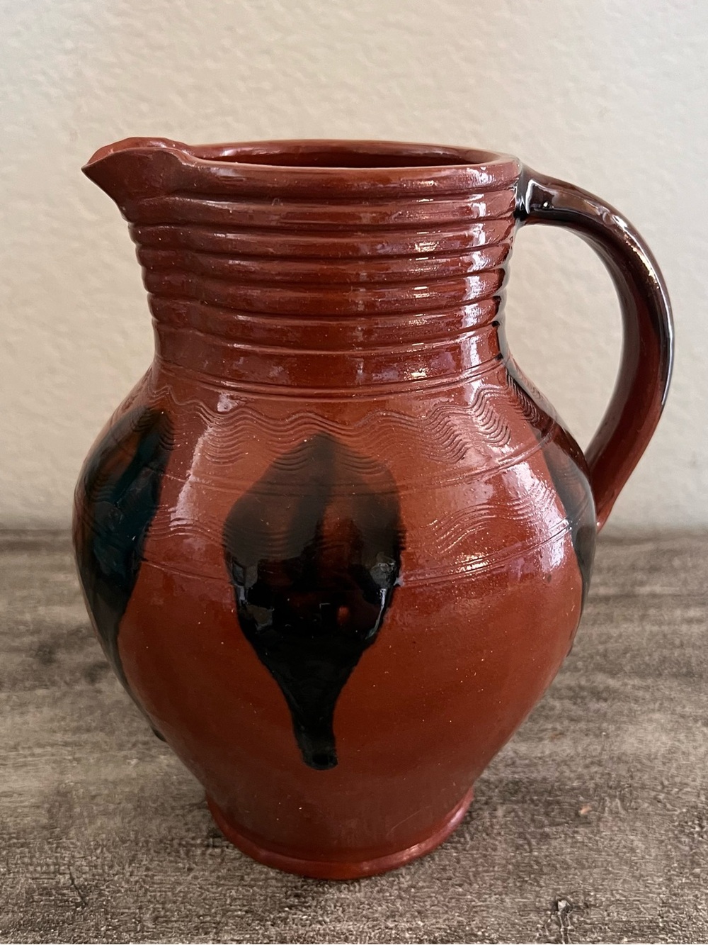 Vintage MEL Pottery Redware Glazed Pitcher Jug Stamped